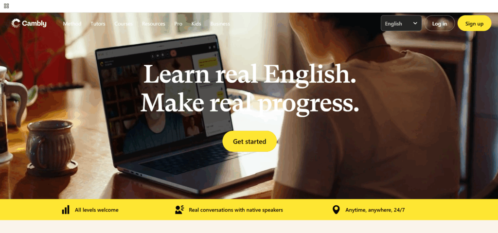 Cambly frontpage - websites to earn money on 